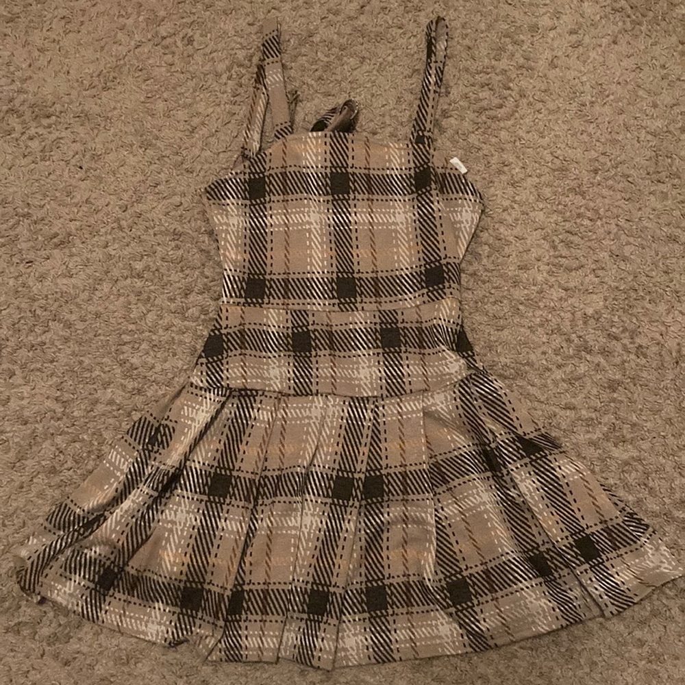 Plaid Pleated Dress Bow Tie Back
